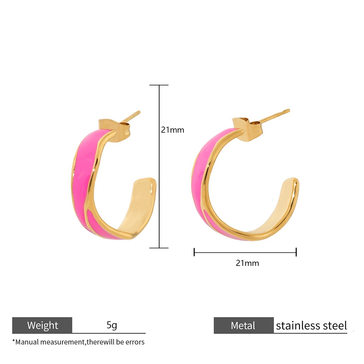 Stainless Steel Enamel Half Hoop Earrings in Multiple Color