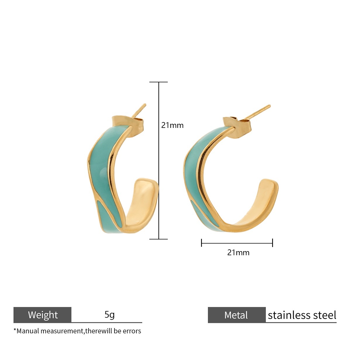 Stainless Steel Enamel Half Hoop Earrings in Multiple Color