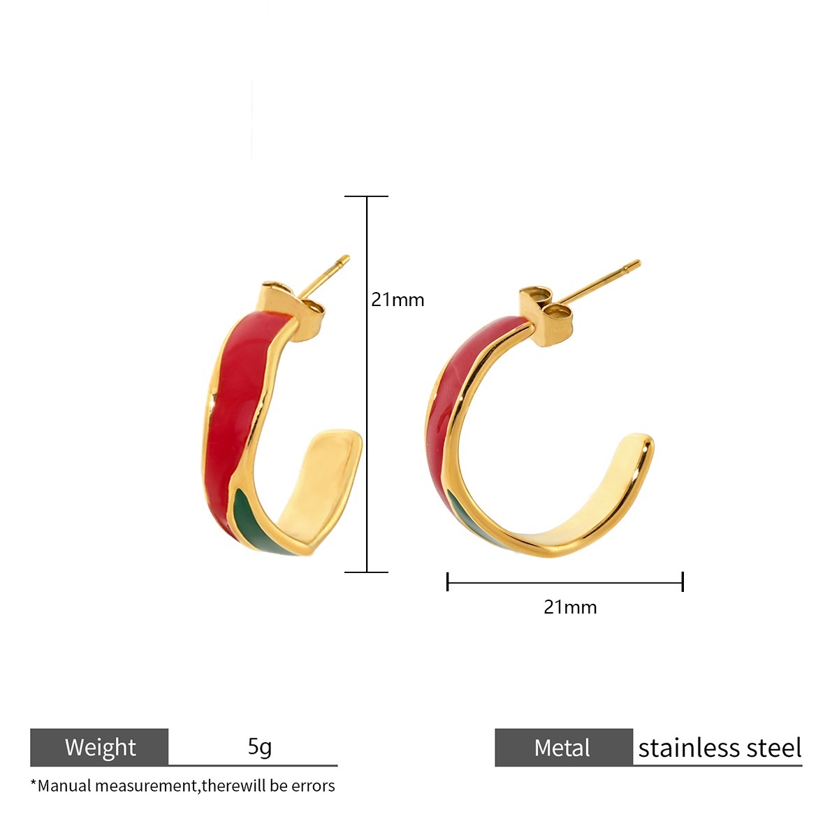 Stainless Steel Enamel Half Hoop Earrings in Multiple Color