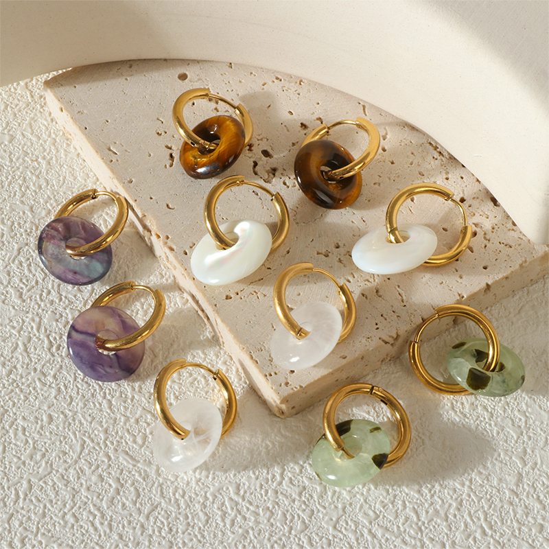 Minimalist Natural Stone Donut Hoop Earrings Collection