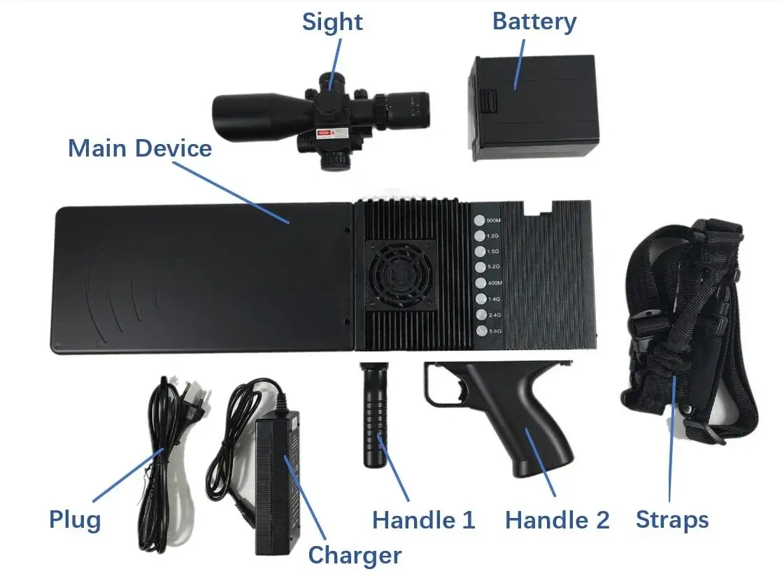 8 band Anti Drone Gun 500-1500m Jamming Range Drone Jammer