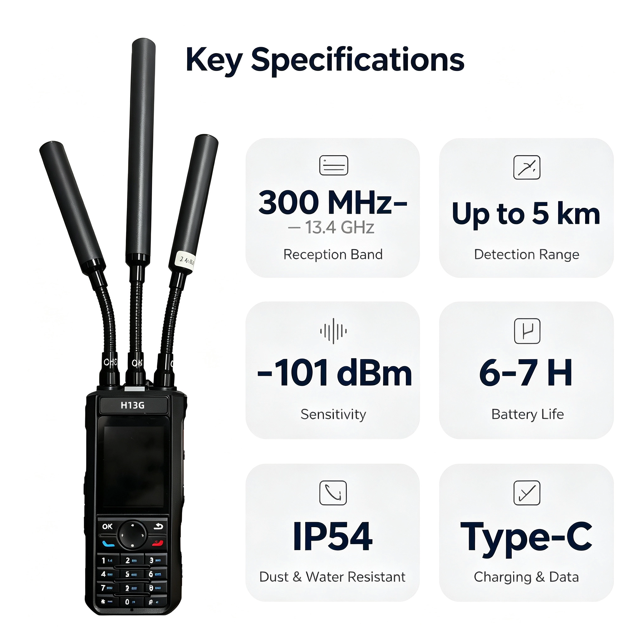New Design Handheld UAV Detector 300MHz-13400MHz Ultra-wideband FPV Drone Signal Detector