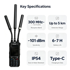 Portable Ultra Wideband Drone Detector 300MHz to 13.4GHz 5km Detection Range with Rid Function