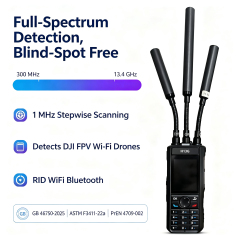 Portable Ultra Wideband Drone Detector 300MHz to 13.4GHz 5km Detection Range with Rid Function