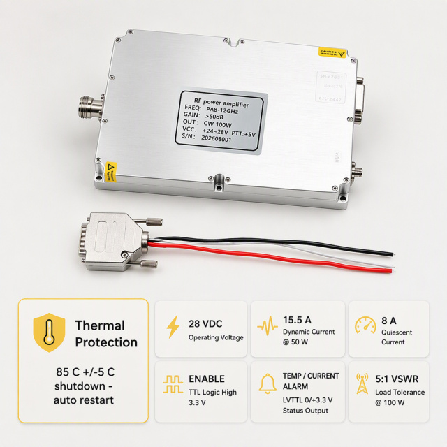 Anti-Drone Module Customized 100W RF Power Amplifier Module Anti-Drone for 8000-12000MHz Wireless Counter FPV