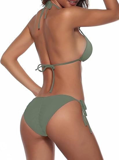 Women Two Piece Bikini Swimsuit Sexy Bathing Suits Halter Triangle Tops String Bikini Sets
