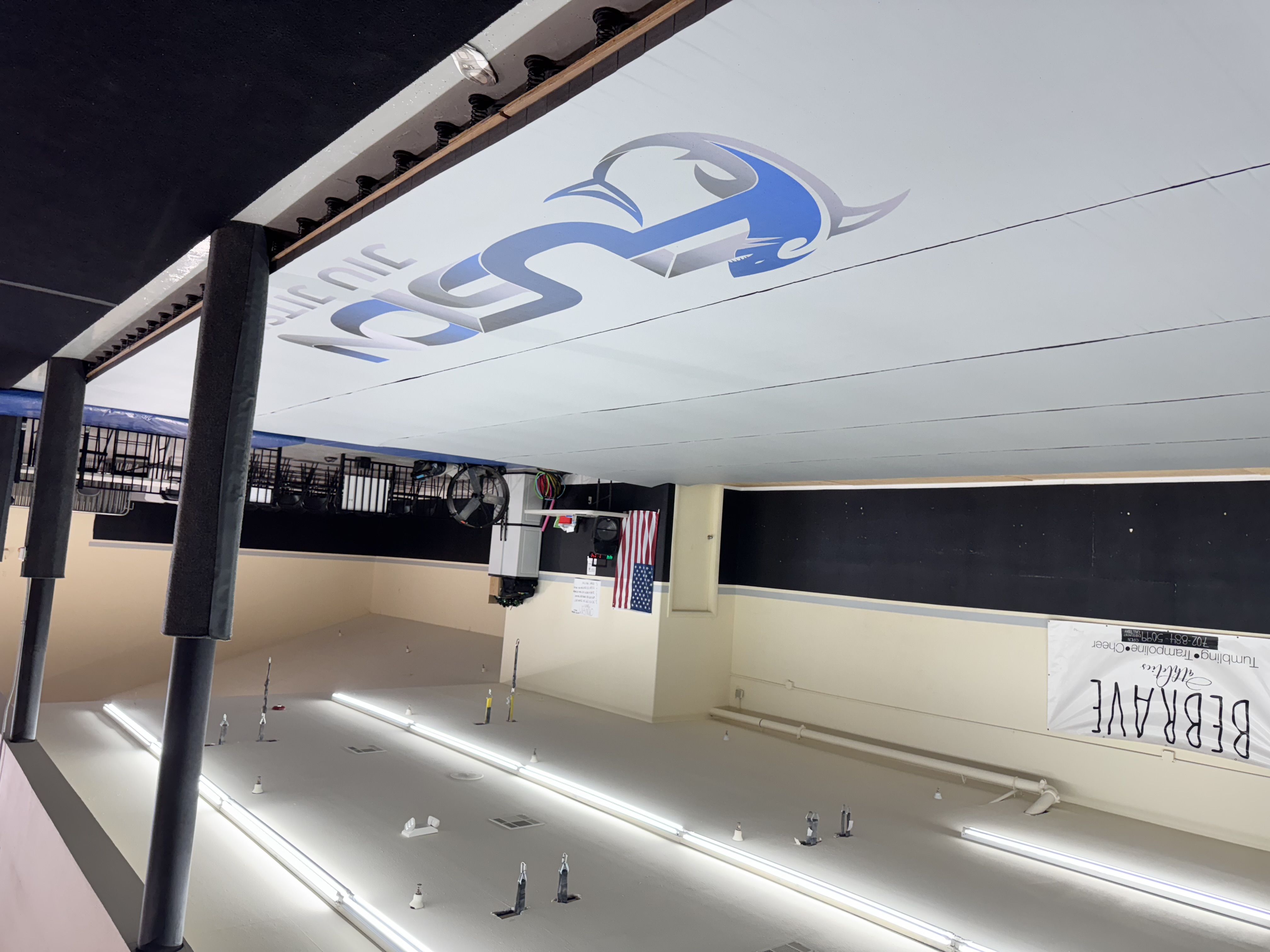 Installation detail - Custom blue logo close-up