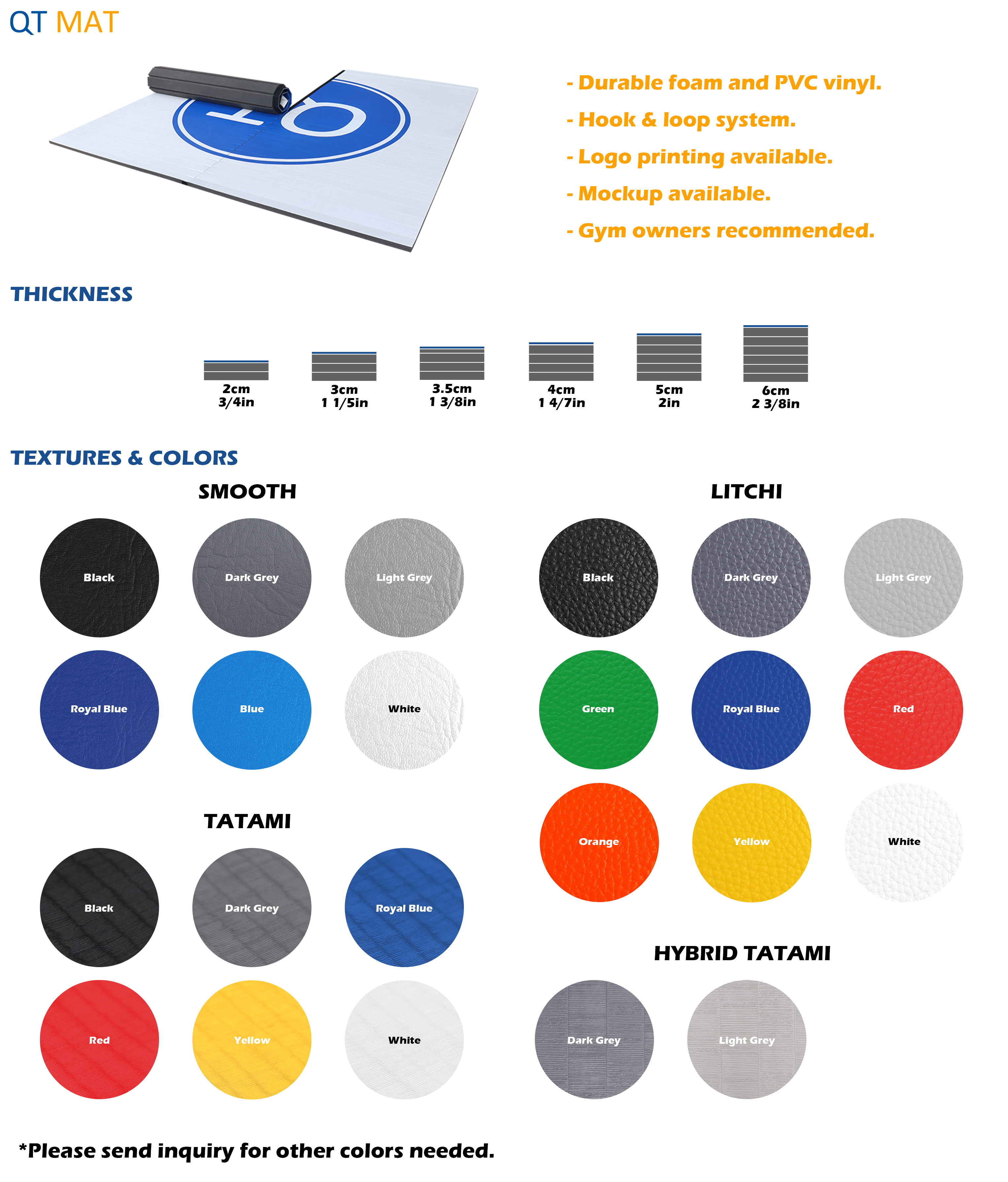 QT MAT roll-out mat color samples