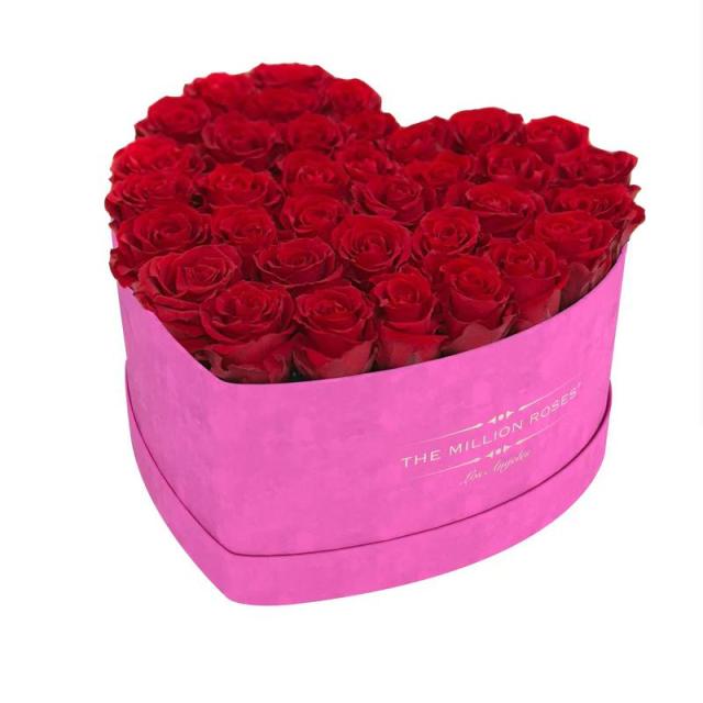 Heart hot pink suede flower box