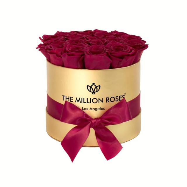 Classic gold round box for 14-15 roses