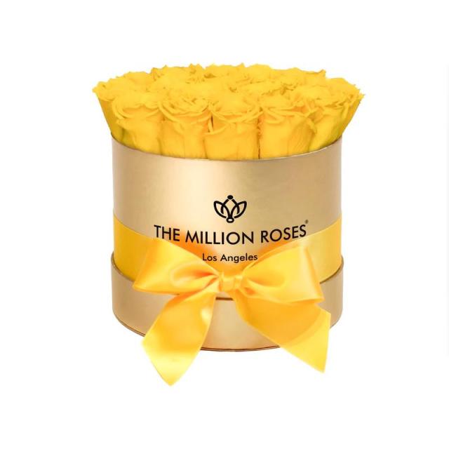 Classic gold round box for 14-15 roses