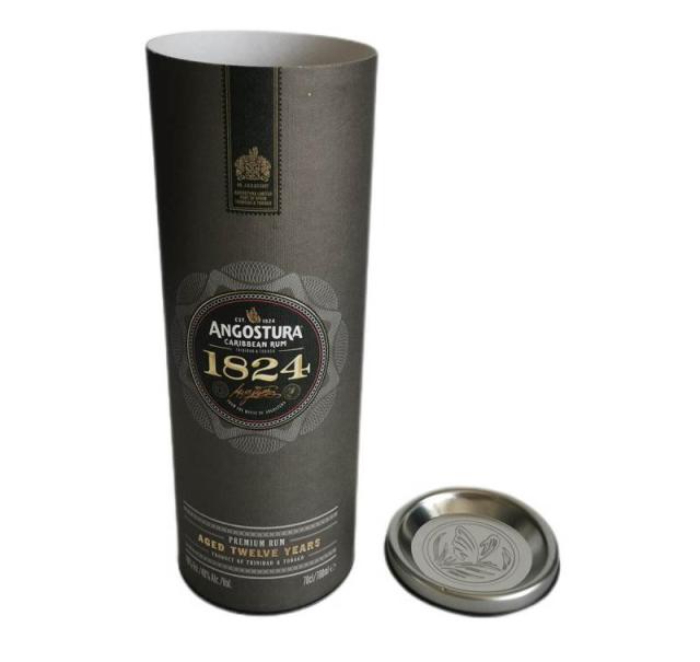 Personalized whisky round box with metal lid and cap