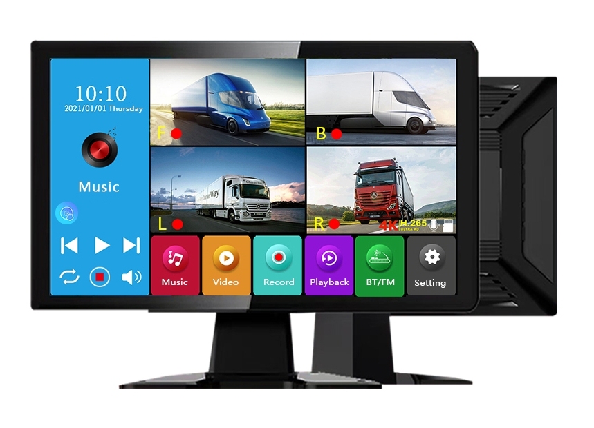4CH 1080P 720P Cameras Input HD 10.1inch IPS Screen Touch Panel Display Loop Recording Stand Alone Car Monitor Supports Wired Mirrorlink FM Bluetooth USB MP5 Player