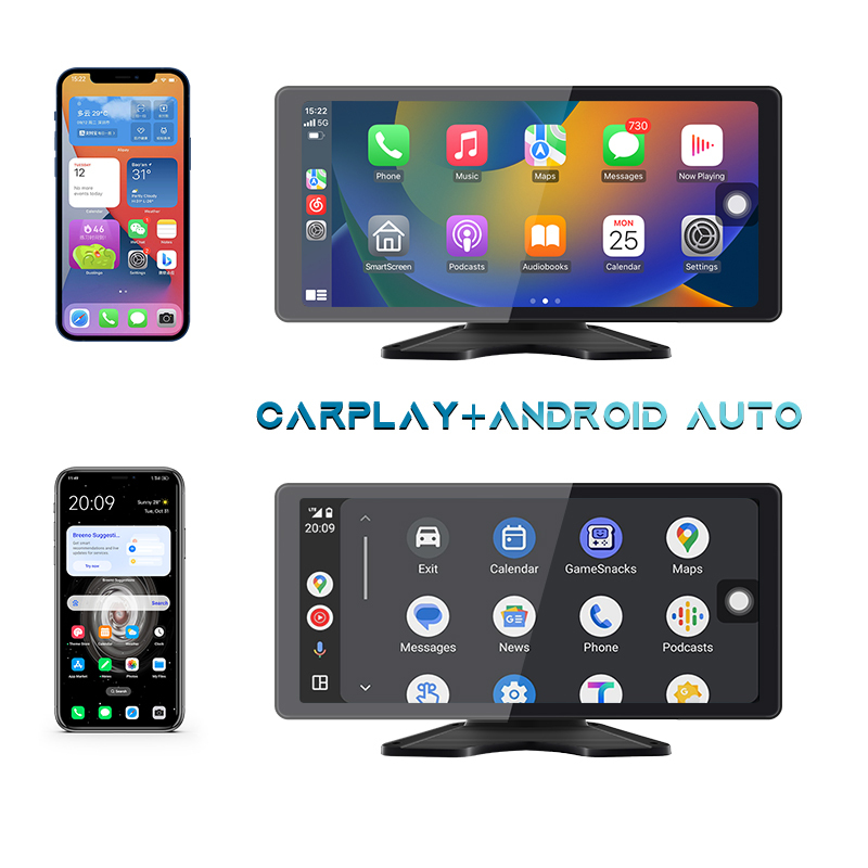 10.36 Inch Portable HD IPS Touch Screen Car Radio Player with Apple CarPlay & Android Auto Online Navigator Bluetooth FM Mirror Link BSD Warning Smart Car Screen Recorde Monitor Supports 4CH 720P 1080P Cameras Input