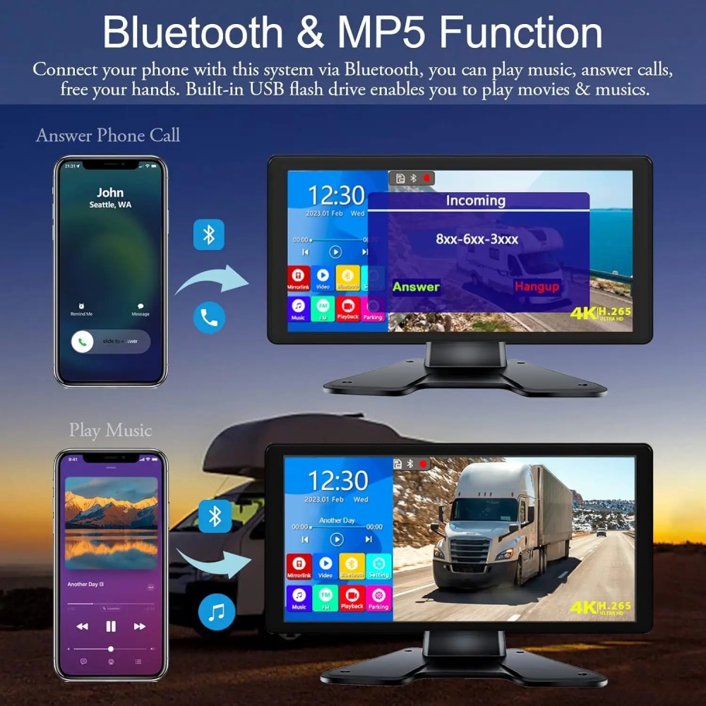10.36inch IPS Touch Screen Monitor Supports Loop Recording FM Bluetooth 4CH 5CH 6CH HD AHD Cameras Input  and Local (USB) Entertainment Video Playback  (BSD Optional)