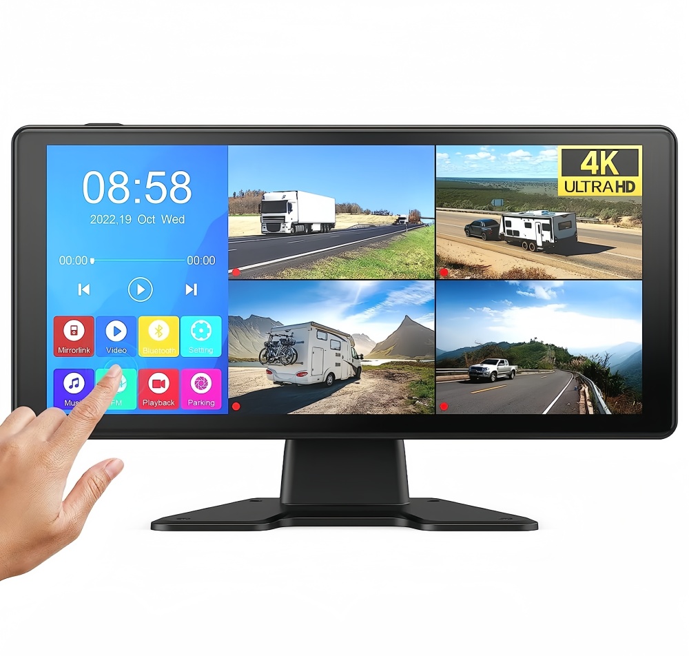 10.36inch IPS Touch Screen Monitor Supports Loop Recording FM Bluetooth 4CH 5CH 6CH HD AHD Cameras Input Wired Mirrorlink and Local (USB) Entertainment Video Playback  (BSD Warning Optional)
