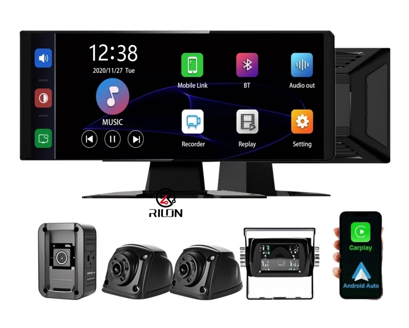 10.36 Inch Portable HD IPS Touch Screen Car Radio Player with Apple CarPlay & Android Auto Online Navigator Bluetooth FM Mirror Link BSD Warning Smart Car Screen Recorde Monitor Supports 4CH 720P 1080P Cameras Input