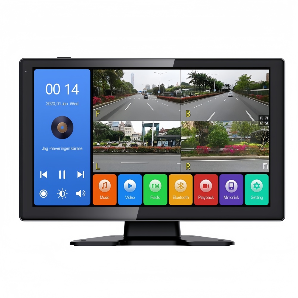 4CH 1080P 720P Cameras Input HD 10.1inch IPS Screen Touch Panel Display Loop Recording Stand Alone Car Monitor Supports Wired Mirrorlink FM Bluetooth USB MP5 Player