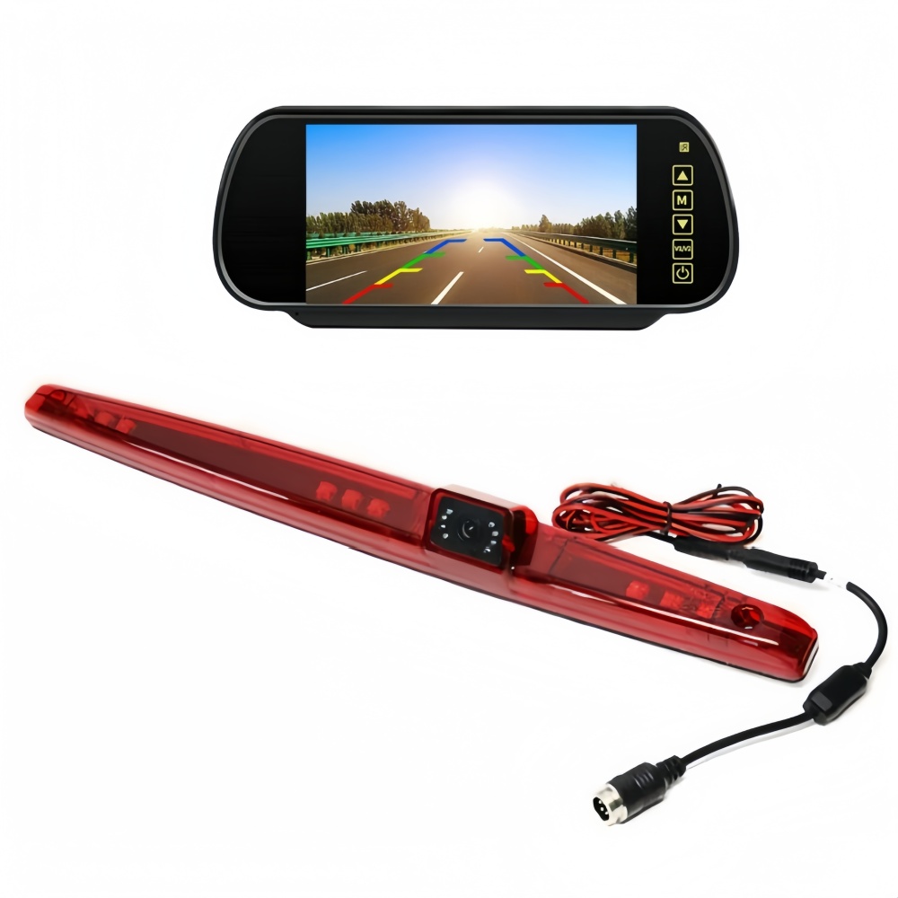 Night Vision Waterproof Universal Brake Light Camera HD 720P 1080P Car High-Mounted Brake Light Reversing Camera for Vans Caravans Motorhomes with 7inch Mirror Monitor