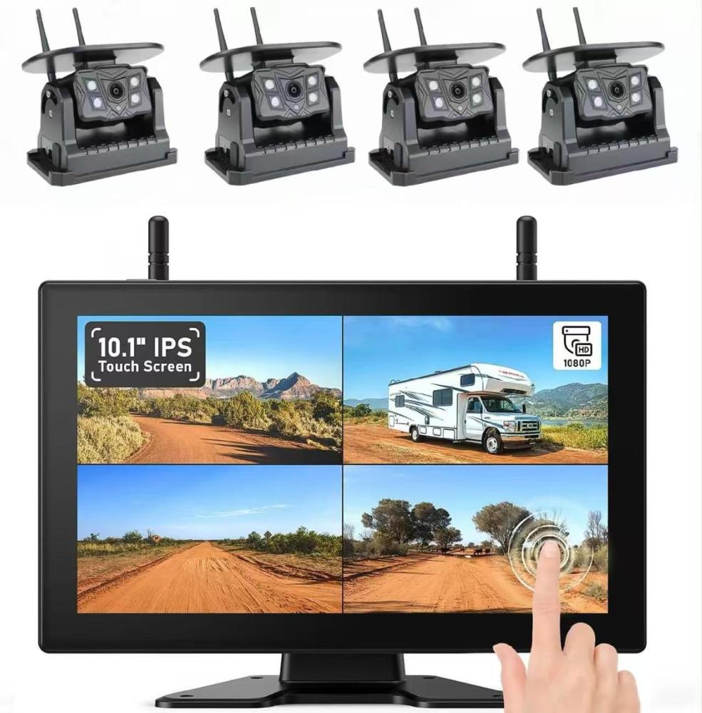 2CH / 4CH HD Cameras Input 10 Inch Touch Screen Monitor DVR Record Magnet Holder Solar Charging Camera Safety Driving System for Truck/Trailer/Bus/RV/Pickups/SUV