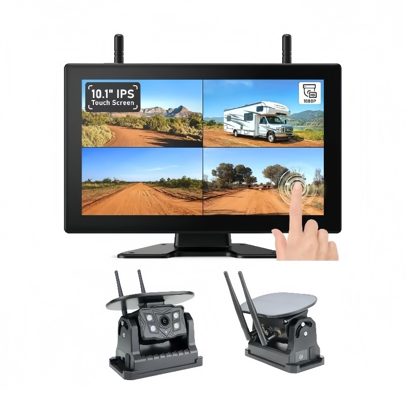 2CH / 4CH HD Cameras Input 10 Inch Touch Screen Monitor DVR Record Magnet Holder Solar Charging Camera Safety Driving System for Truck/Trailer/Bus/RV/Pickups/SUV