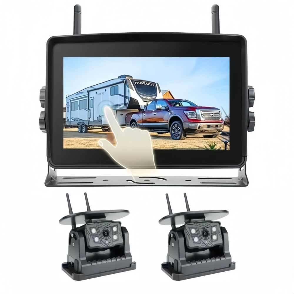 Loop Recording 7''Touch Screen Monitor Solar Powered Camera HD1080P Digital Wireless Solar Camera Kit, BSD Warning Optional
