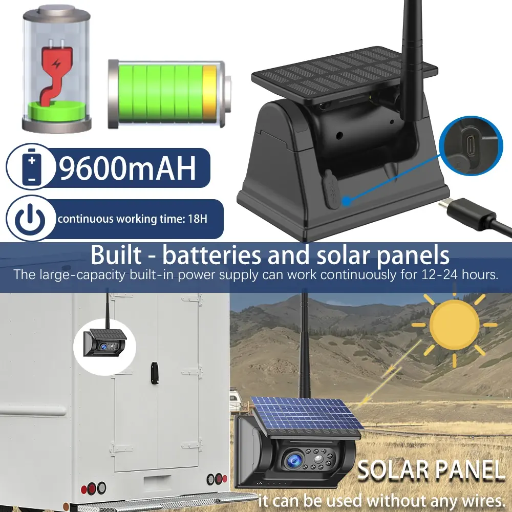 10inch Touch Screen Monitor Video Recorder and Magnet Bracket Solar Charging Camera Vehicle Mounted Display Safety Driving Camera System Digital Wireless RV Backup Camera Kit