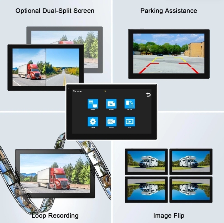 10inch Touch Screen Monitor Video Recorder and Magnet Bracket Solar Charging Camera Vehicle Mounted Display Safety Driving Camera System Digital Wireless RV Backup Camera Kit