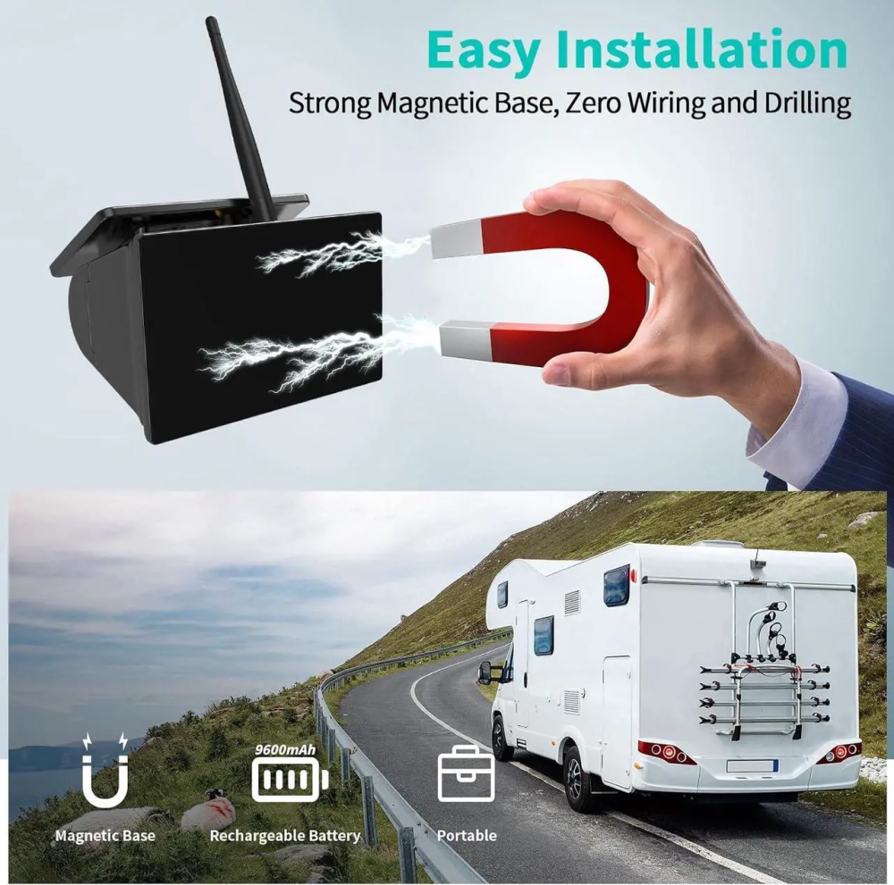 10inch Touch Screen Monitor Video Recorder and Magnet Bracket Solar Charging Camera Vehicle Mounted Display Safety Driving Camera System Digital Wireless RV Backup Camera Kit