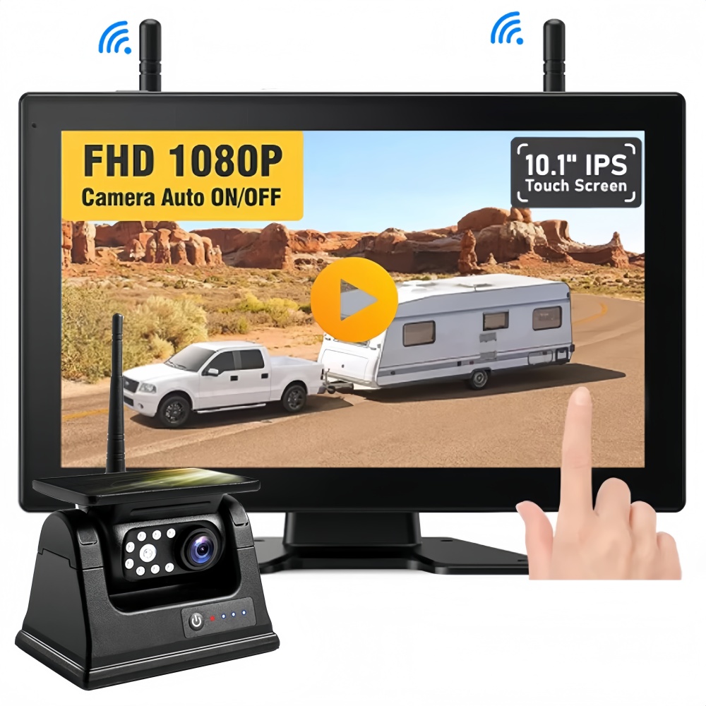 10inch Touch Screen Monitor Video Recorder and Magnet Bracket Solar Charging Camera Vehicle Mounted Display Safety Driving Camera System Digital Wireless RV Backup Camera Kit