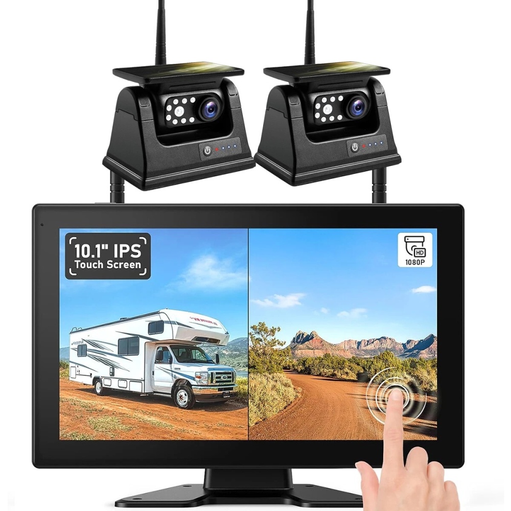 10inch Touch Screen Monitor Video Recorder and Magnet Bracket Solar Charging Camera Vehicle Mounted Display Safety Driving Camera System Digital Wireless RV Backup Camera Kit
