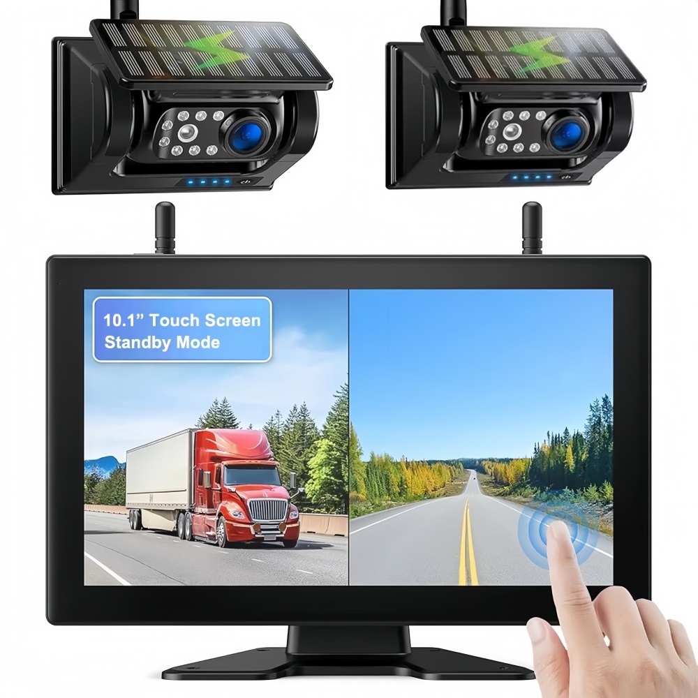 10inch Touch Screen Monitor Video Recorder and Magnet Bracket Solar Charging Camera Vehicle Mounted Display Safety Driving Camera System Digital Wireless RV Backup Camera Kit