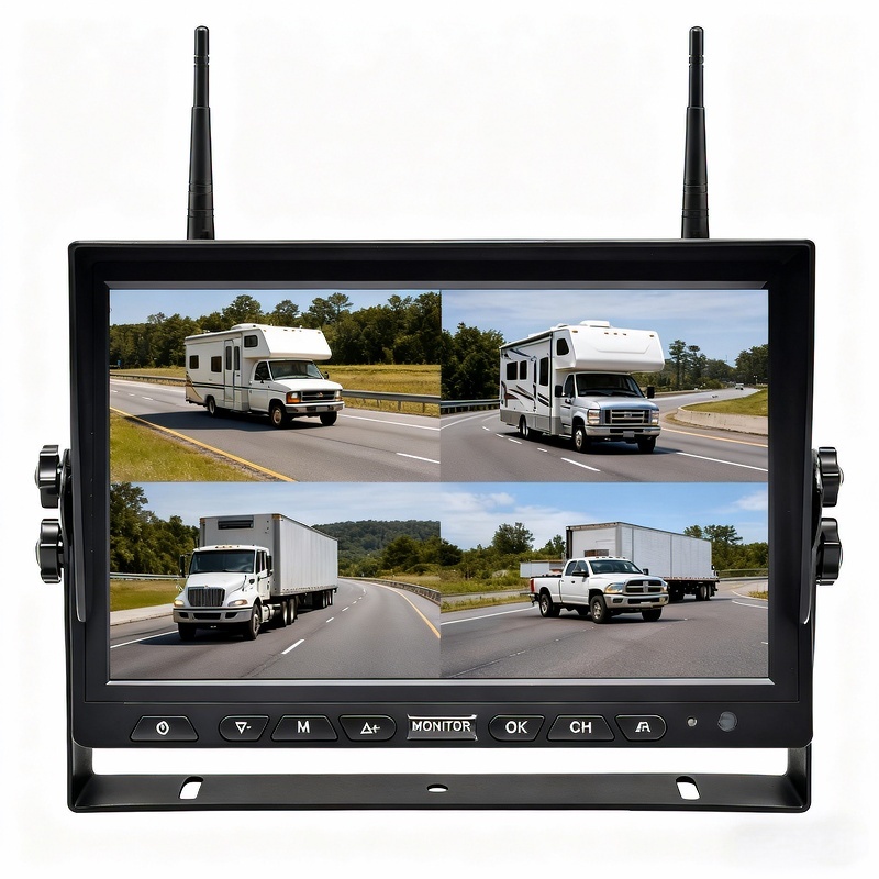 Solar Charging Battery Powered Rechargeable Side View Rear View Camera with Magnet Base, 10inch IPS Screen Loop Recording DVR Monitor System, HD 1080P Digtial Wireless Backup Camera Kit for Hitch Towing RV Camper Trailer