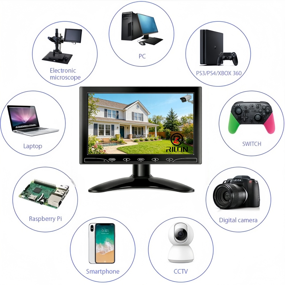10 inch Multifunctional LCD Display CCTV Monitor for Surveillance Camera  Rear View Camera and Monitor, Smartphone WiFi Mirroring, Support HDMI/VGA/AV for Car Display/CCTV