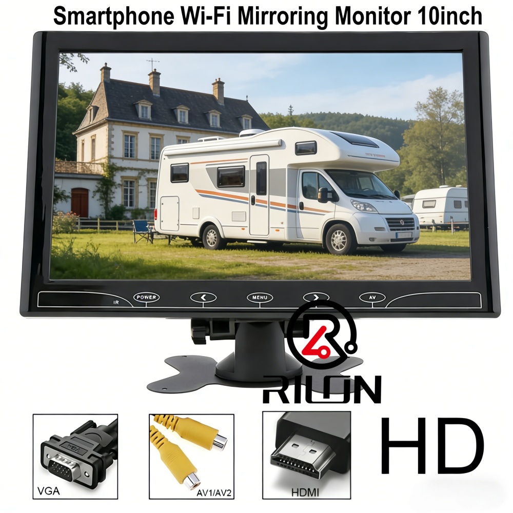 10 inch Multifunctional LCD Display CCTV Monitor for Surveillance Camera  Rear View Camera and Monitor, Smartphone WiFi Mirroring, Support HDMI/VGA/AV for Car Display/CCTV