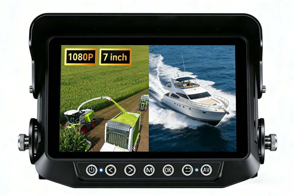 7inch Vehicle Mounted Dislplay Waterpoof Monitor 4CH Cameras Input and Video Recording  AHD 1080P  Vision Systems for Forage Harvester Farming  Agricultural Machines Yachts Boats