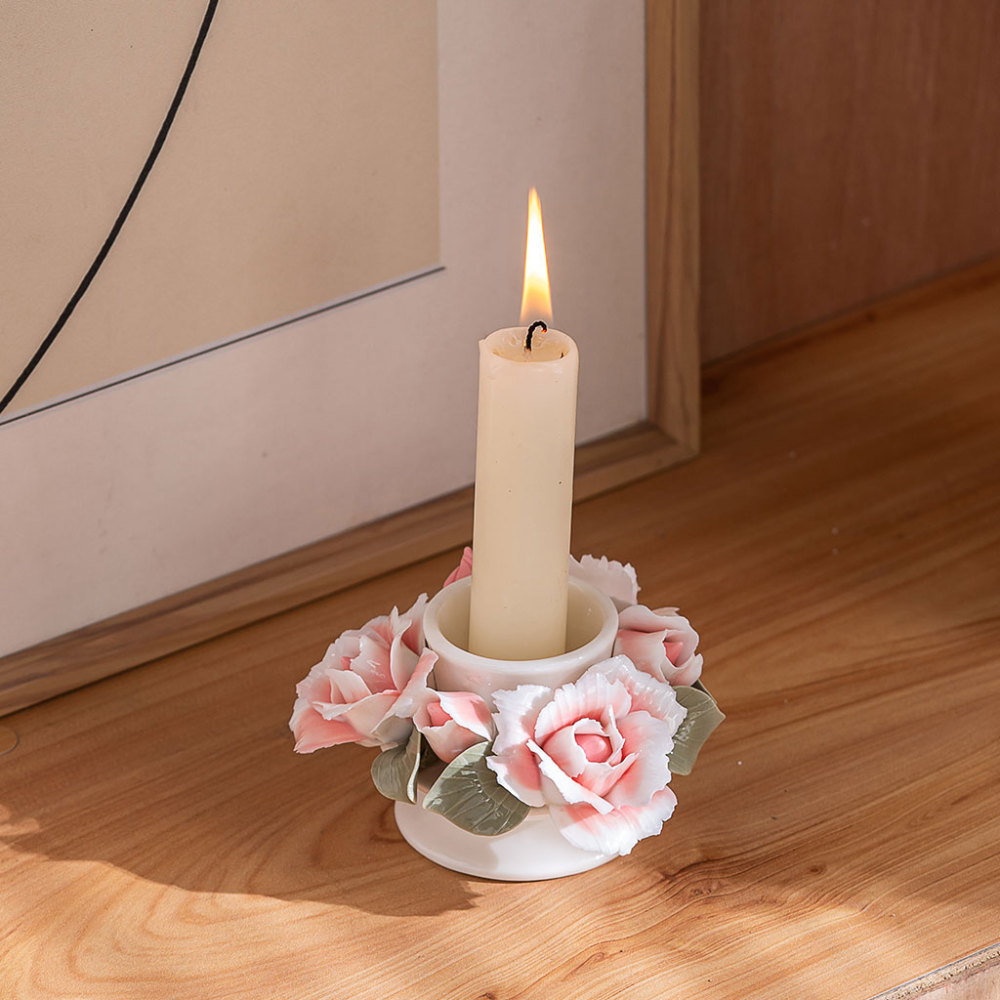ceramic candle holder with handmade flowers creative gift idea