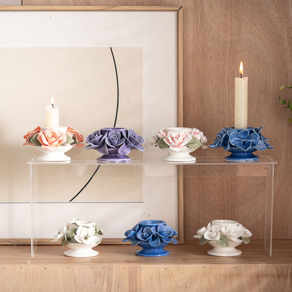 ceramic candle holder with handmade flowers creative gift idea
