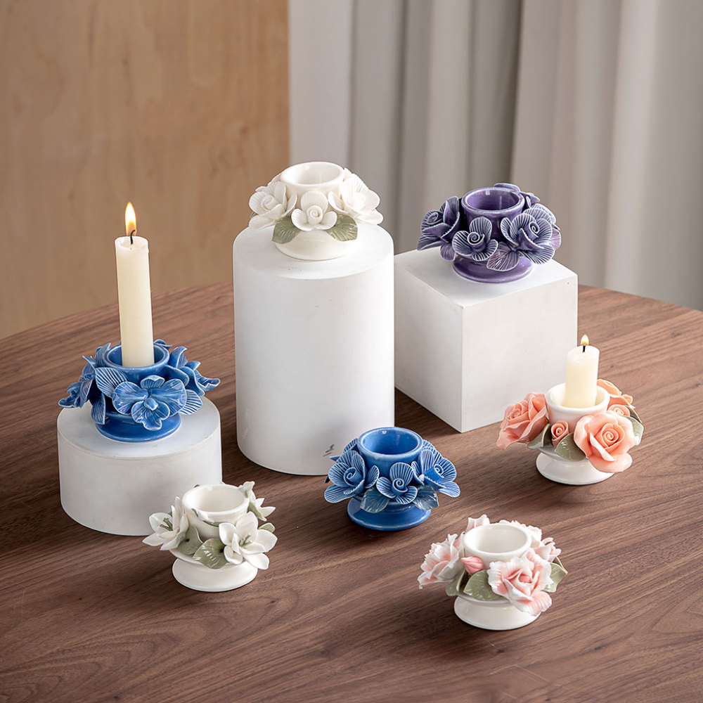 ceramic candle holder with handmade flowers creative gift idea