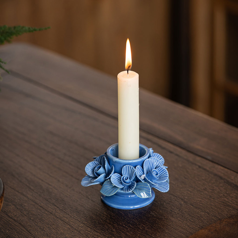 ceramic candle holder with handmade flowers creative gift idea