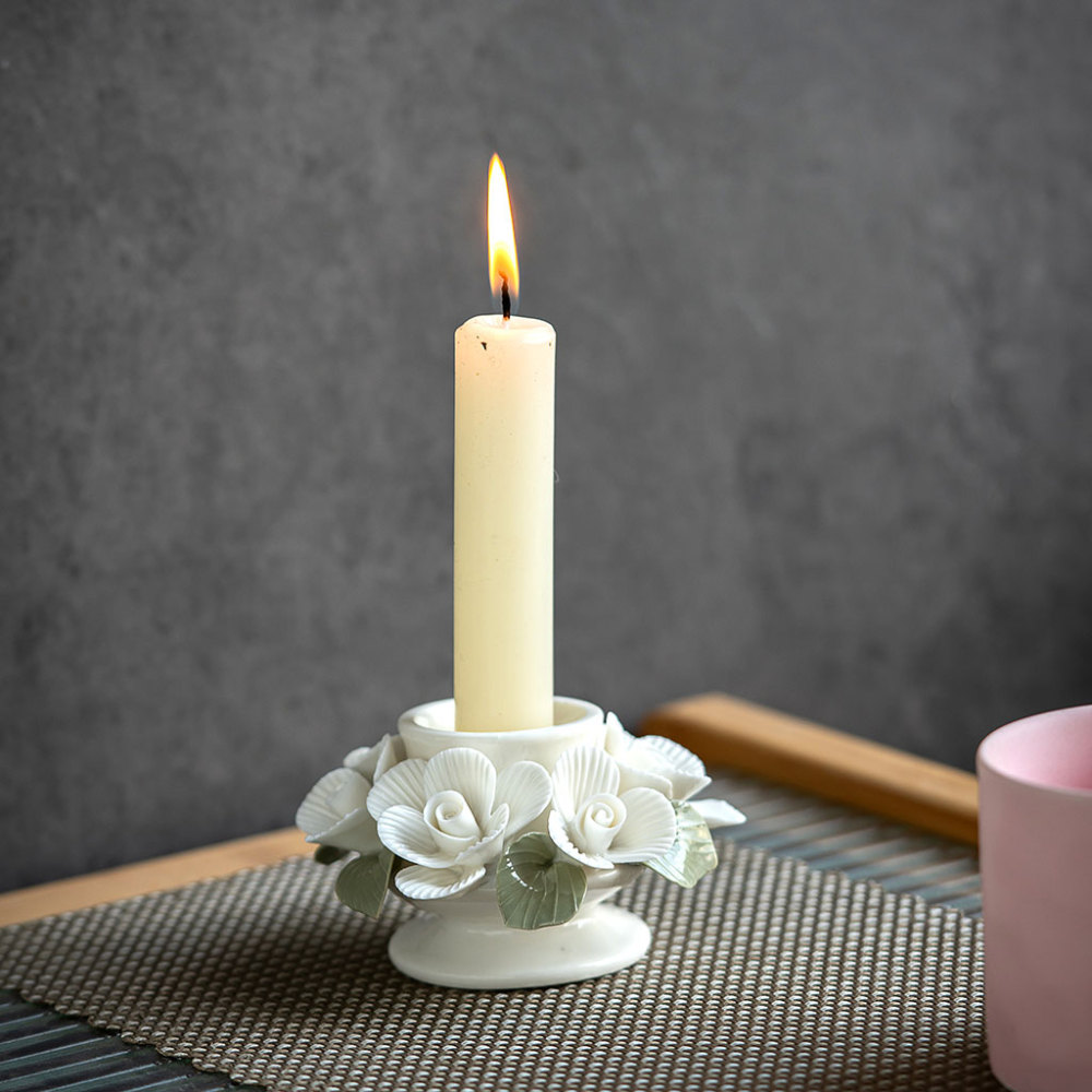 ceramic candle holder with handmade flowers creative gift idea