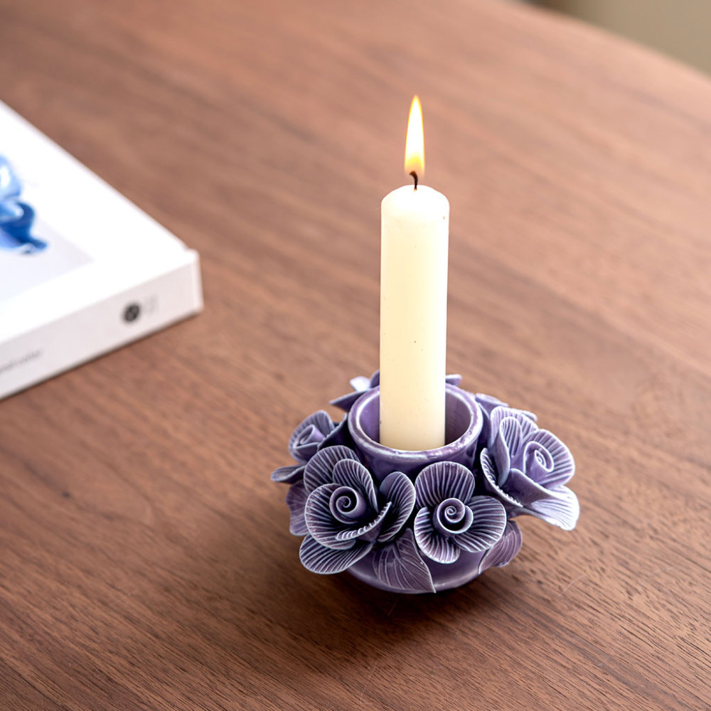 ceramic candle holder with handmade flowers creative gift idea