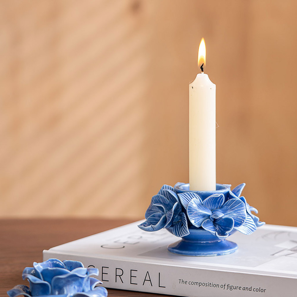 ceramic candle holder with handmade flowers creative gift idea