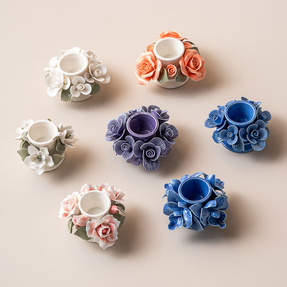 ceramic candle holder with handmade flowers creative gift idea