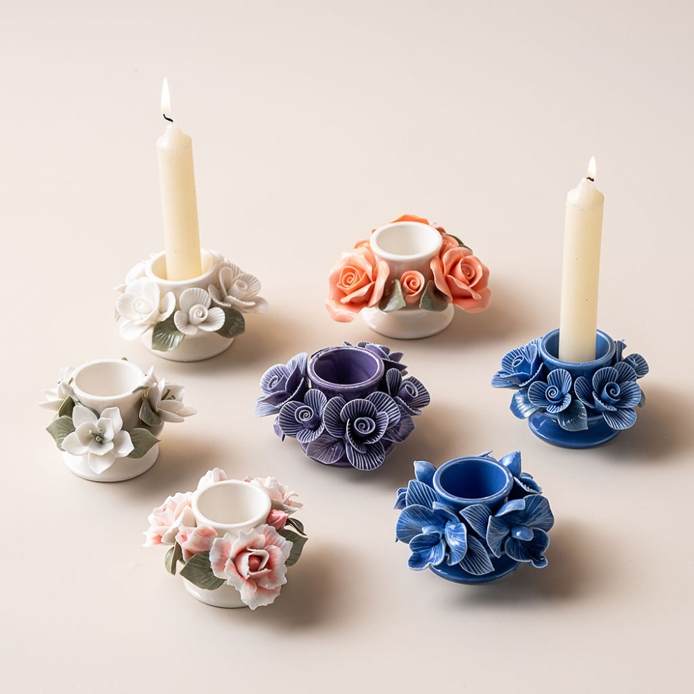 ceramic candle holder with handmade flowers creative gift idea