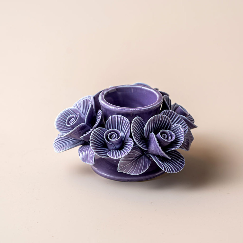 ceramic candle holder with handmade flowers creative gift idea