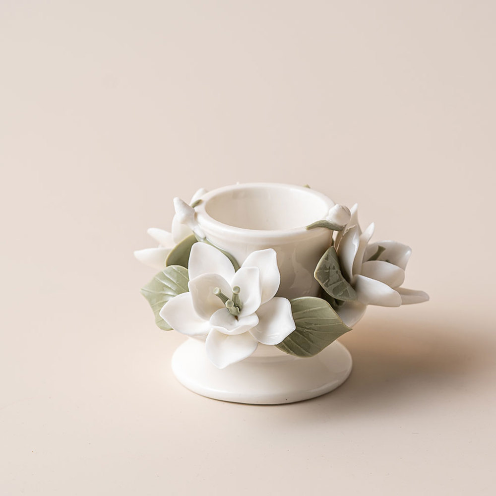 ceramic candle holder with handmade flowers creative gift idea