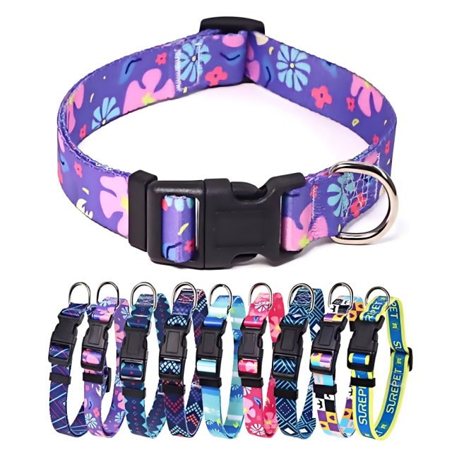 Fashion Adjustable Polyester Pattern Printed Pet Collar