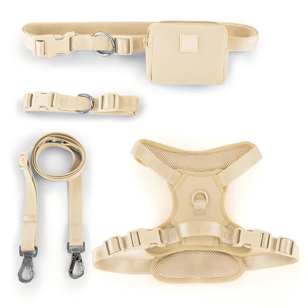 Durable Custom Stylish No Pull Pet Harness Soft Polyester and Mesh adjustable Dog Harness Leash Collar Bag Set