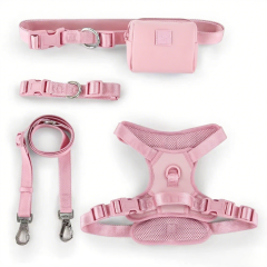 Durable Custom Stylish No Pull Pet Harness Soft Polyester and Mesh adjustable Dog Harness Leash Collar Bag Set